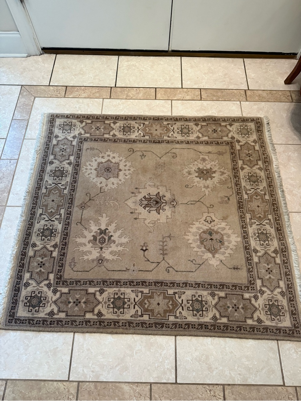 Persian Hand-Knotted Wool Heriz Square Rug 4.6 x 4.3